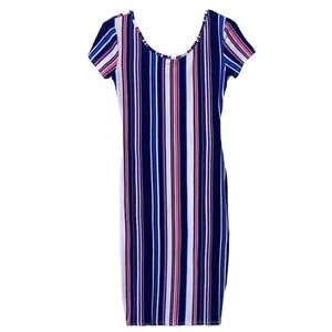 Women’s Long Short Sleeve Striped Dress